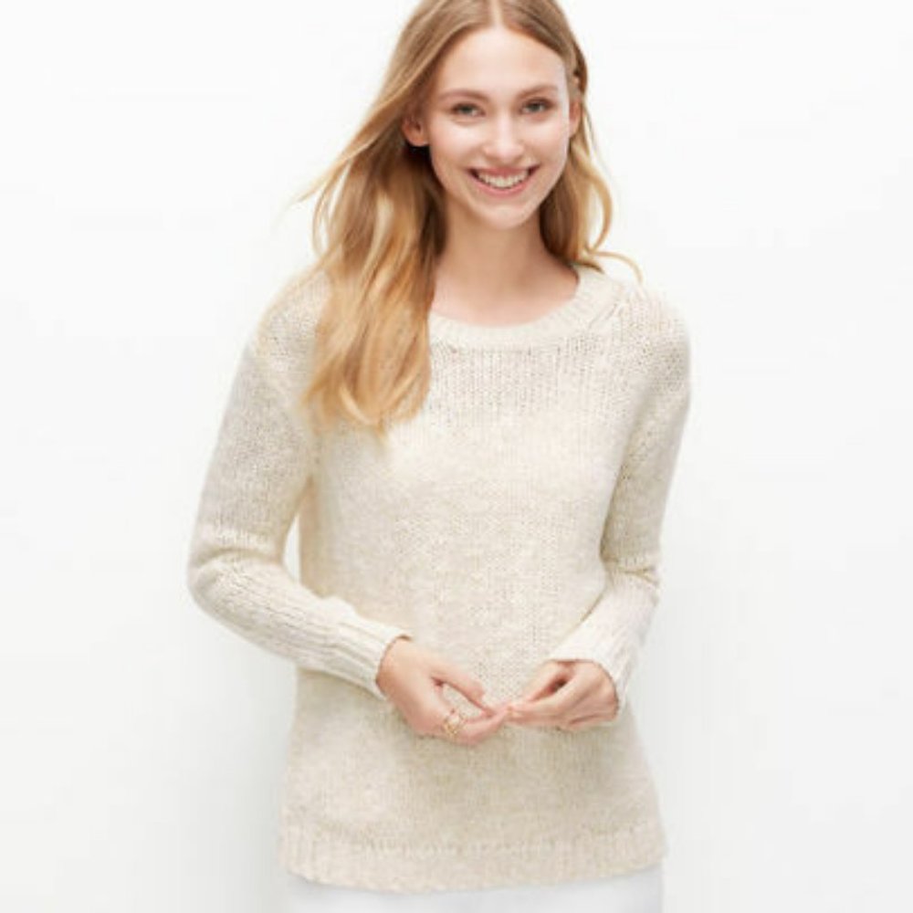 Ann Taylor Ivory Cream Marled Pullover Sweater $80